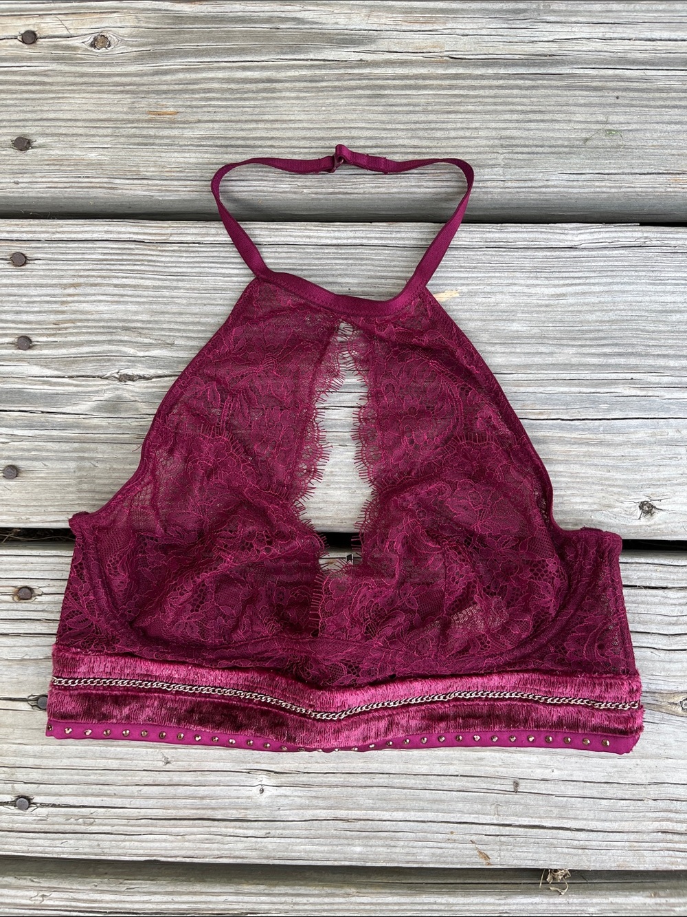 Victoria's Secret Lace Halter Bralette in Burgundy